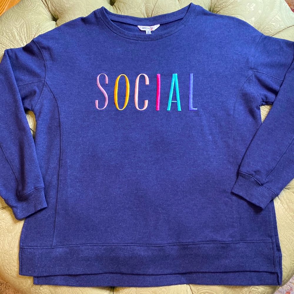 Wildfox Statement Social Sweatshirt French Terry Size Med Navy NWOT Retail $108